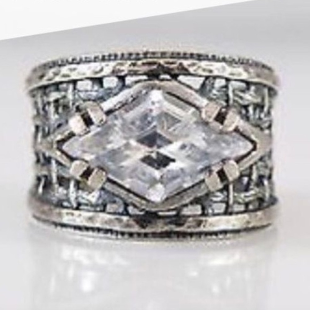 Ring Silpada Ring Oxidized Sterling Silver Weave & Marquis shaped CZ Ring